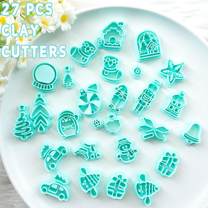 Tainsky 27 Shapes Christmas Polymer Clay Cutters, Winter Clay Cutters for Polymer Clay Jewelry Making