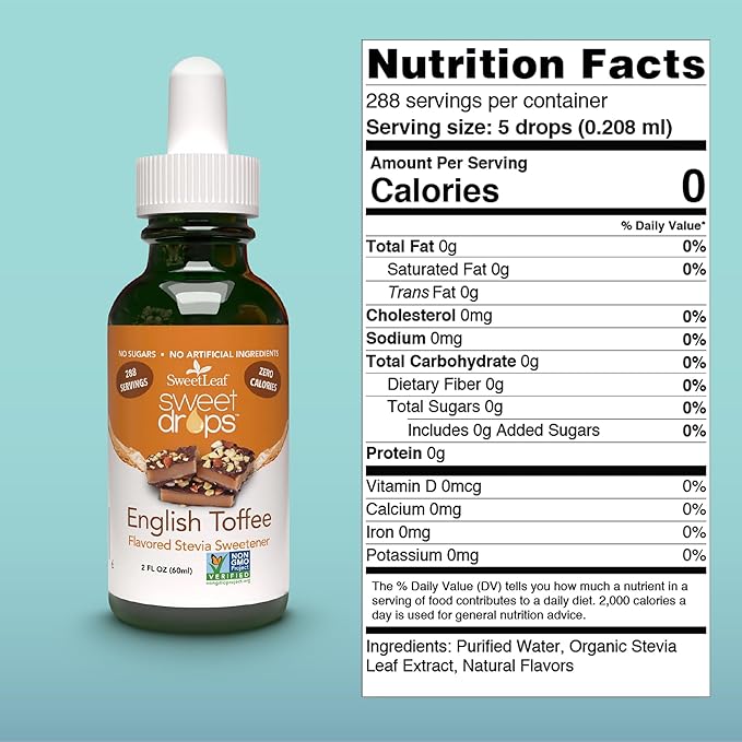 SweetLeaf Stevia Liquid Sweet Drops - English Toffee Flavored Drops, Stevia Liquid Sweetener, Zero-Calorie, Sugar-Free Syrup Alternative for Keto Coffee, Baking, Shakes, 2 Fl Oz (Pack of 2)