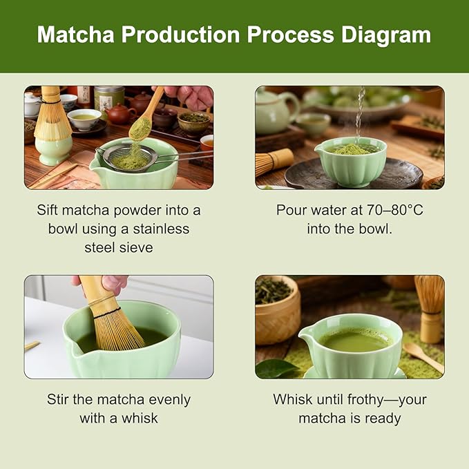 Matcha Whisk Set, 8 Piece Japanese Matcha Making Kit with Ceremony Set with Sifter, Bowl, Holder, Whisk, Scoop for Traditional Tea Ceremony, Ideal Gift for Home & Kitchen