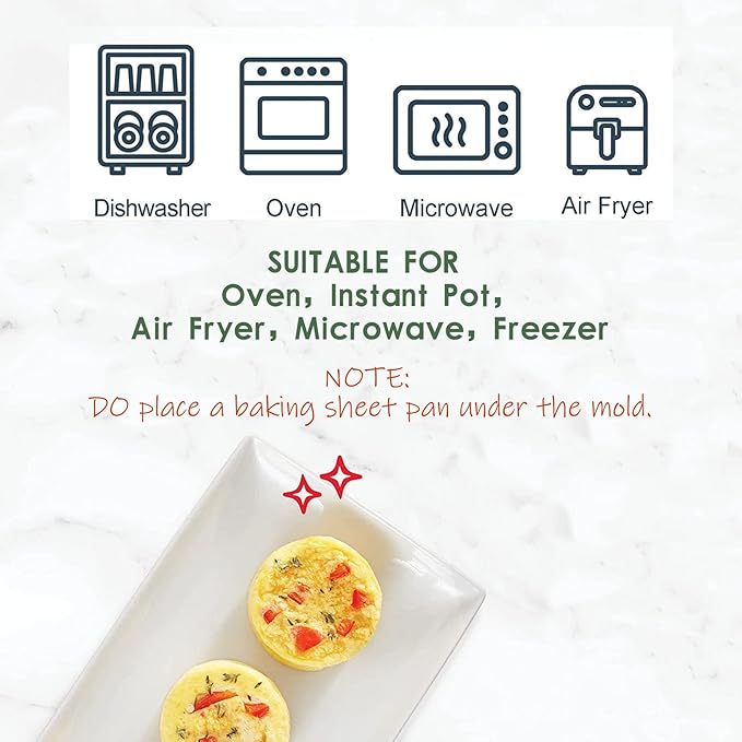 Silicone Egg Molds Frittata Pan, 3 Inch Deep Starbuc Egg Bites Molds Dash Silicone Cups Sous Vide Mold Round Rolls Tray for Breakfast Sandwiches Omelets Dinner Rolls Baking