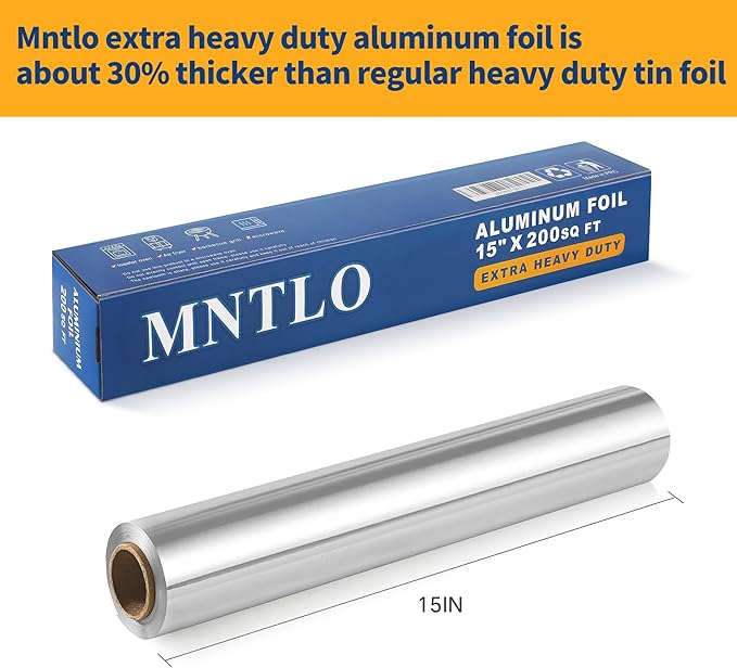 Superior Extra Heavy Duty Grilling Aluminum Foil 200 SQ FT(15 In Wide) with About 30% Thicker More Than Regular Heavy Duty Tin Foil