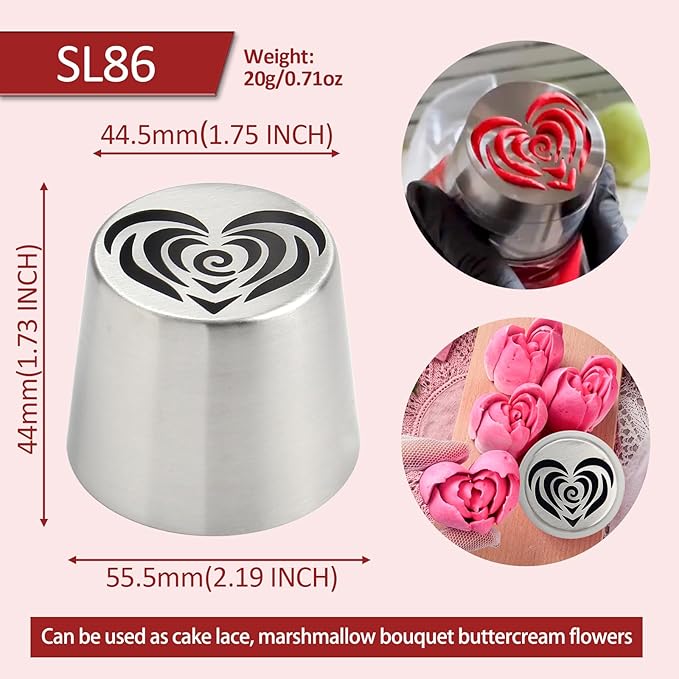 Extra Large Russian Piping Tips for Marshmallows Stainless Steel Flower Frosting Nozzles many styles Cake Decorating Baking tool for Buttercream, Cupcakes Cookies(SL86)