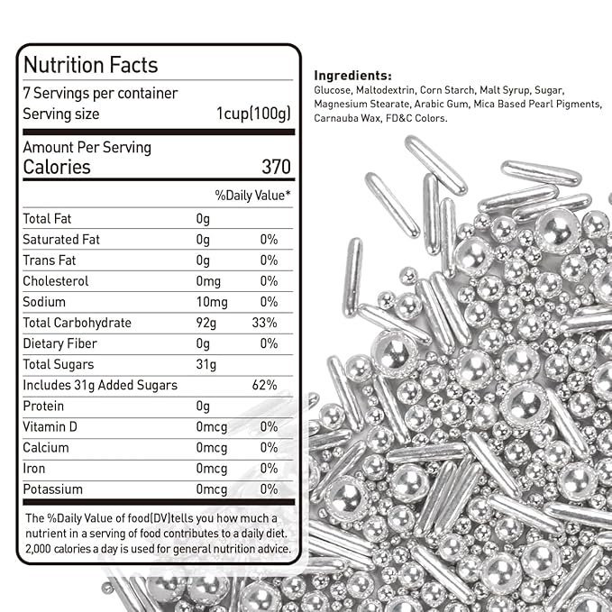 Dazzjoy Silver Pearl Rods Sprinkles, 130g/4.58oz, Mix Size, Pearl Sprinkles for Cupcake Decorating, Cupcake Toppers, Cake Decorations, Ice Cream, Wedding Party Valentines Easter Supplies