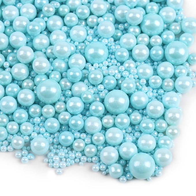 Blue Sprinkles for Cake Decorating 3.5 Ounces, Edible Sugar Pearls Mixing Sizes for Cupcake Topper, Cookies, Ice Cream Toppings Cake Decorations for Party Celebrations