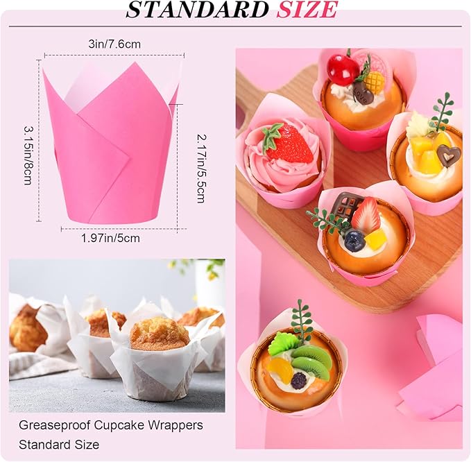 Havawish 500 Pcs Standard Size Light Pink Tulip Cupcake Liners, Party Cupcake Baking Liners Greaseproof Wrappers Muffin Liner Holders for Wedding Birthday Baby Shower Holiday Party Baking Cups