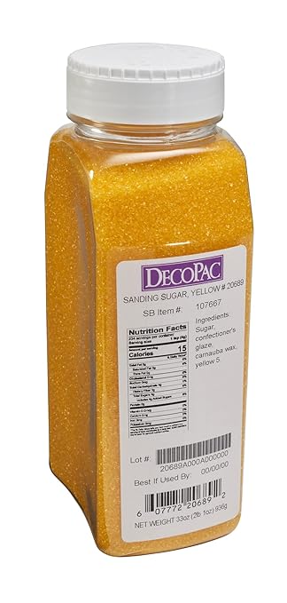 DecoPac Sanding Sugar, Yellow Edible Sugar Sprinkles, Edible Sanding Sugar in Handheld Container, Sugar Sprinkle Mix For Celebration Cakes, Cupcakes, Cookies, 33oz - Yellow