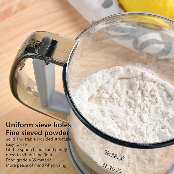 Sifter For Baking, Flour Sifter Stainless Steel Flour Sifter with Uniform Holes Semi Automatic Flour Strainer Cup For Making Cakes, Puffs, And Breads