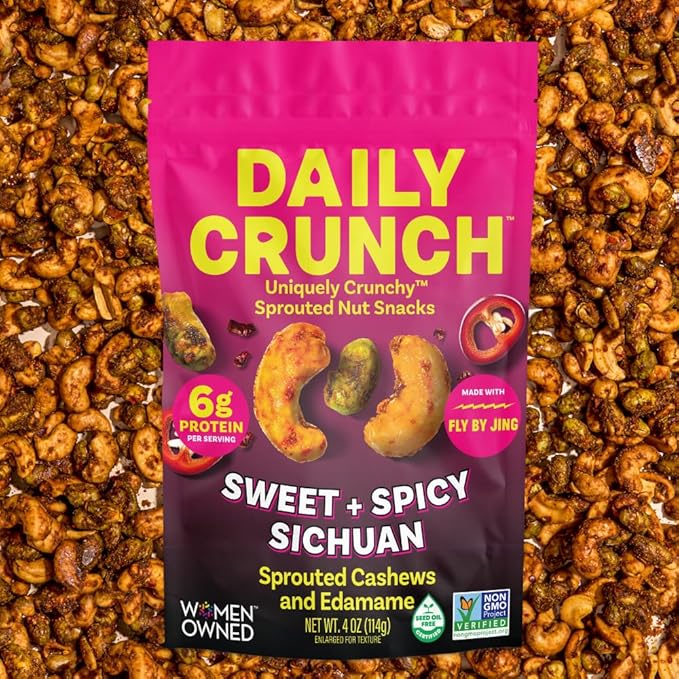 Daily Crunch, Zero Seed Oils, Gluten Free, 4oz (2 Pack, Sweet + Spicy Sichuan Cashews)