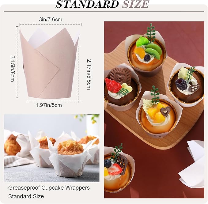 Havawish 500 Pcs Standard Size Gradient Brown Tulip Cupcake Liners, Party Cupcake Baking Liners Greaseproof Wrappers Muffin Liner Holders for Wedding Birthday Baby Shower Holiday Party Baking Cups