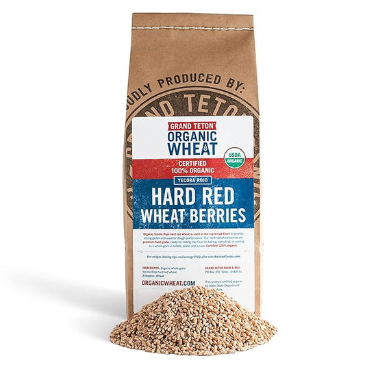 Yecora Rojo Hard Red Wheat Berries by Grand Teton Organic Wheat | Organic Hard Red Spring Wheat Berries for Baking Whole Grain Breads or Milling Into Flour | Non-GMO, (48 Pounds)