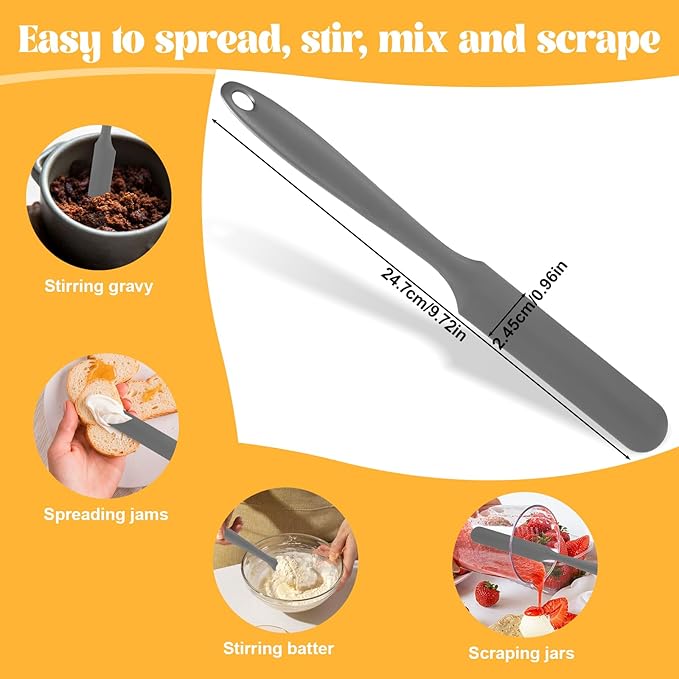 Silicone Jar Spatula Non-Stick Sourdough Scraper Tool Sourdough Stirring Stick Skinny Rubber Spurtle Long Handle Baking Cooking Tool for Scraping Icing Bread Cream Jam