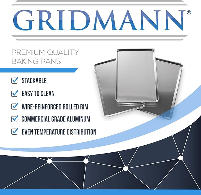 GRIDMANN 18" x 26" Commercial Grade Aluminum Cookie Sheet Baking Tray Pan Full Sheet - 12 Pans