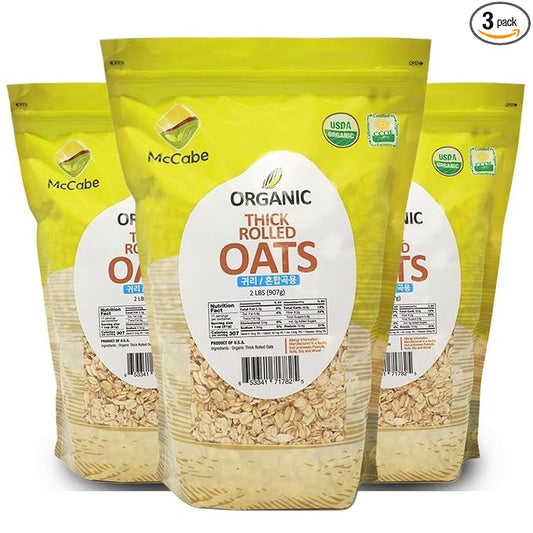 McCabe Organic Thick Rolled Oats - Extra Thick Rolled Oats | Rich with Fiber & Minerals | USDA and CCOF Certified | Product of USA | 2Lbs | Pack of 3.