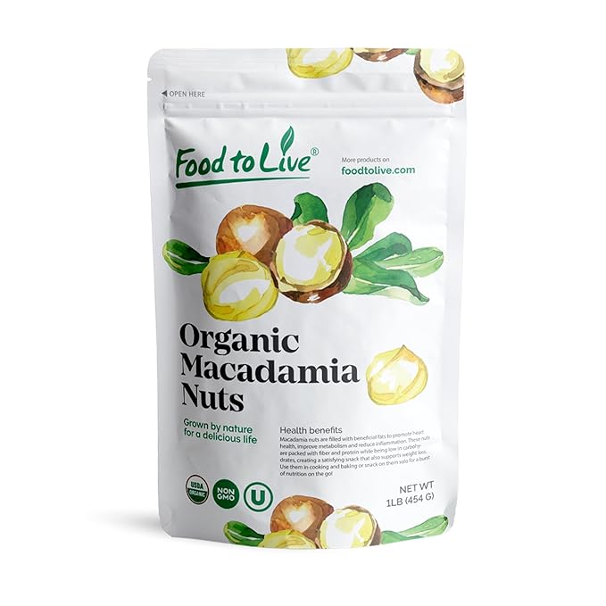 Food to Live Organic Dry Roasted Whole Macadamia Nuts, 1 Pound – Unsalted, Delicious and Nutritious Snack Made from Premium Non-GMO Nuts, Perfect for Keto and Paleo Diet. Rich Butter Flavor. Kosher