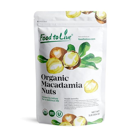 Food to Live Organic Dry Roasted Whole Macadamia Nuts, 1 Pound – Unsalted, Delicious and Nutritious Snack Made from Premium Non-GMO Nuts, Perfect for Keto and Paleo Diet. Rich Butter Flavor. Kosher