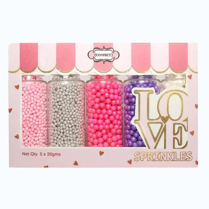 Confect Pretty Princess Pearl Sprinkles – 5 Pack Dragees Mix (Baby Pink, Silver, Neon Pink, Purple & White) – Elegant Cake & Cupcake Decorations – Vegan, Gluten-Free, Nut-Free, Soy-Free, Dairy-Free, Palm Oil-Free , Dye Free, No Artificial Dyes- 5 Oz