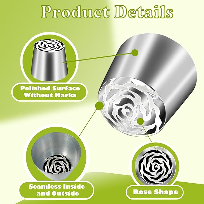 FANTEXY Extra Large Russian Piping Tip Food Grade Seamless Design Stainless Steel Rose Floral Nozzle for Cake Decorating, Frosting,Dishwasher Safe, SL48