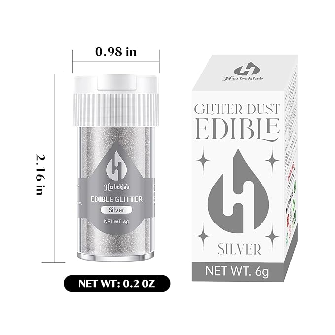 Silver Edible Glitter – 6g Luster Dust Drink Glitter, Food Grade Shimmer Powder for Cocktails, Cakes, Beverages, Chocolate & Candy
