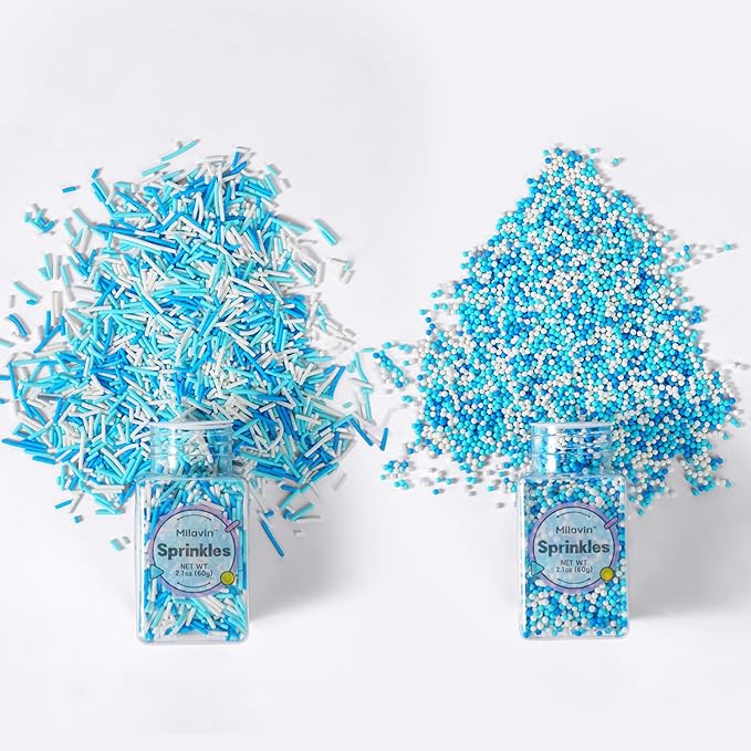 Winter Sprinkles for Cookie Decorating, Blue and White Sprinkle, Jimmies, Nonpareils, Edible Sprinkles for Christmas, Winter Theme Parties, Frozen Cakes and Cupcakes