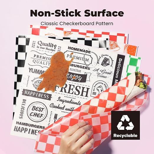 Fit Meal Prep 250 Mixed Color 12x12" Dry Waxed Deli Paper Sheets, Grease-Proof & Waterproof, Perfect for Food Basket, Picnic, Barbecue, Restaurants