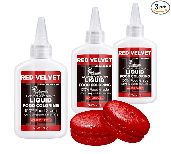 Food Coloring Liquid Red Velvet, 70g x 3 Food Grade Vibrant Food Dye, Concentrated Liquid Food Coloring Kit Set for Baking, Cake Decorating, Fondant, Easter Egg, Icing and DIY Supplies Kit, Tasteless