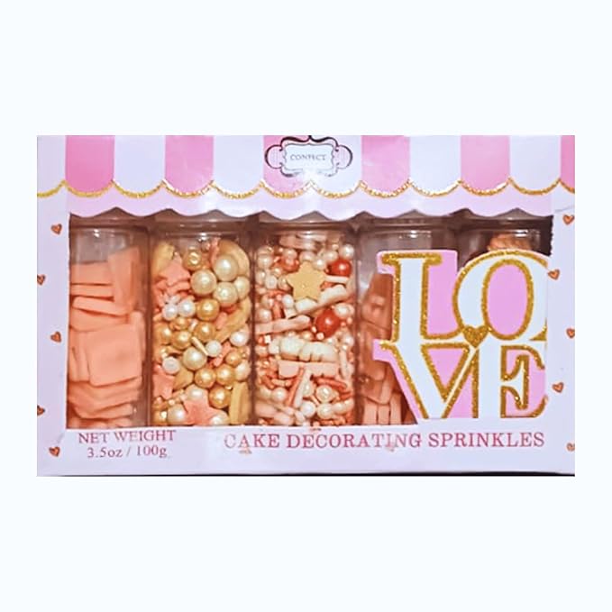 Confect Girls Baby Shower Sprinkles | Gender Reveal Sprinkles | Assorted Pack of 5 Mix Rose Gold, Peach, Blush Pink & Gold Edible Sprinkle | Vegan, Gluten-Free, Nut-Free, Soy-Free, Dairy-Free, Palm Oil-Free - 5 Oz