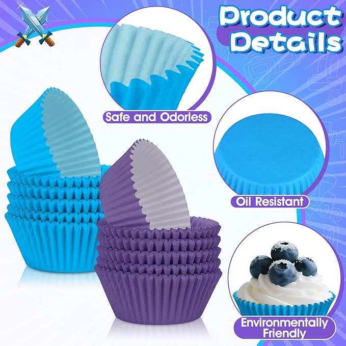 200PCS Purple and Blue Cupcake Liners Mini Muffin Baking Cups Wrappers for Jellyfish Birthday Party Supplies Disposable Pastel Cupcake Papers for Blue and Purple Ocean Theme Party Decorations