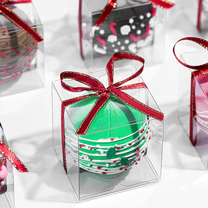 RomanticBaking 50 Pack 3x3x3 Inch Clear Chocolate Bomb Boxes Small Gift Boxes for Cupcake,Candies, Birthday Wedding Party Favor Box