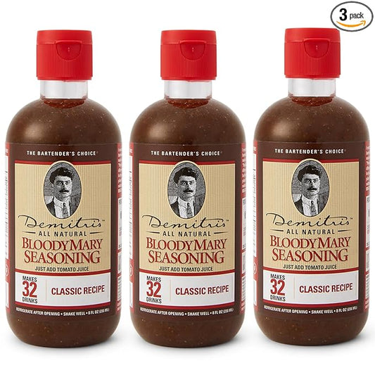Demitri's Bloody Mary Seasoning Classic Recipe - Bloody Mary Mix - Concentrated Drink Mixer - Bold Rich Flavor - Perfect for Home Brunch Parties & Cocktails - 8oz Bottle (Pack of 3)