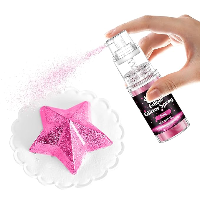 Pink Edible Glitter Spray - 15g Food Grade Pink Luster Dust Shimmer Powder Spray for Cakes, Cookies, Chocolate, Strawberries, Drinks & Cocktails
