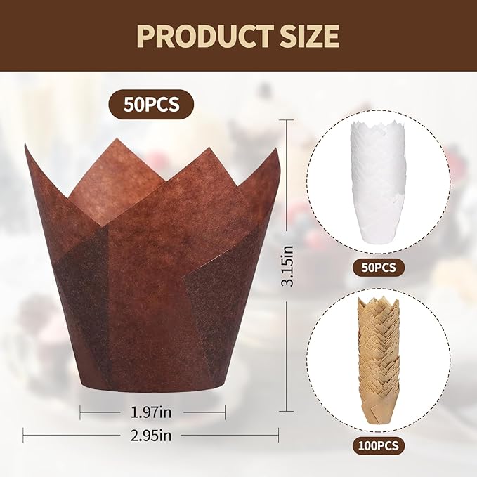200pcs Tulip Cupcake Liners - Greaseproof Cupcake Wrappers in Standard Size, Premium Paper Muffin Liners Holders for Baking. Ideal for Parties, Events, and Catering.