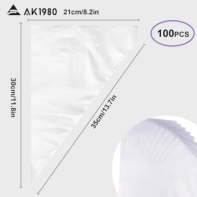 Piping Bags 100 Pcs 14" Disposable Pastry Bags, Heavy-Duty Anti-Burst Icing Bags for Cake Decorating, Cupcakes, Cookies, Macarons, Chocolate. Works with Wilton Tips & Couplers, Leak-Proof PE Material