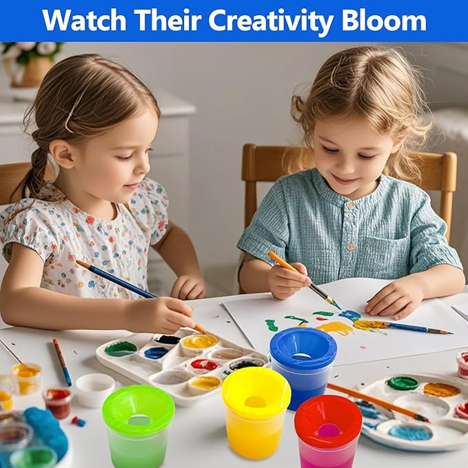 No Spill Paint Cups, 48pcs Paint Cups with Lids for Kids Suitable for Kids Paint, Spill Proof Paint Cups are Ideal for Classroom Art Supplies and Crafts, Durable Paint Cups with Lids(4 Colors)