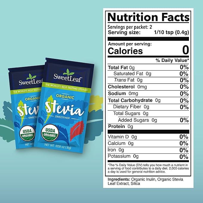 SweetLeaf Organic Stevia Packets - Zero Calorie Stevia Powder, No Bitter Aftertaste, Sugar Substitute for Keto Coffee, Nothing Artificial, Non-GMO Stevia Sweetener Packets, 70 Count (Pack of 2)