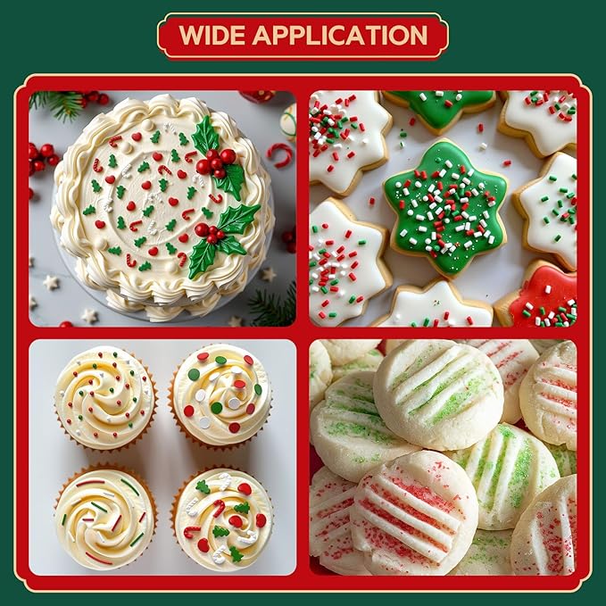 Christmas Sprinkles for Baking, 6 Cell Mix Sprinkles for Christmas Cake Decorating Fancy Sanding Sugar Sprinkles Colorful Sprinkles for Ice Cream,Donut,Chocolate Candy,Cookies Decorating - 6.7 oz
