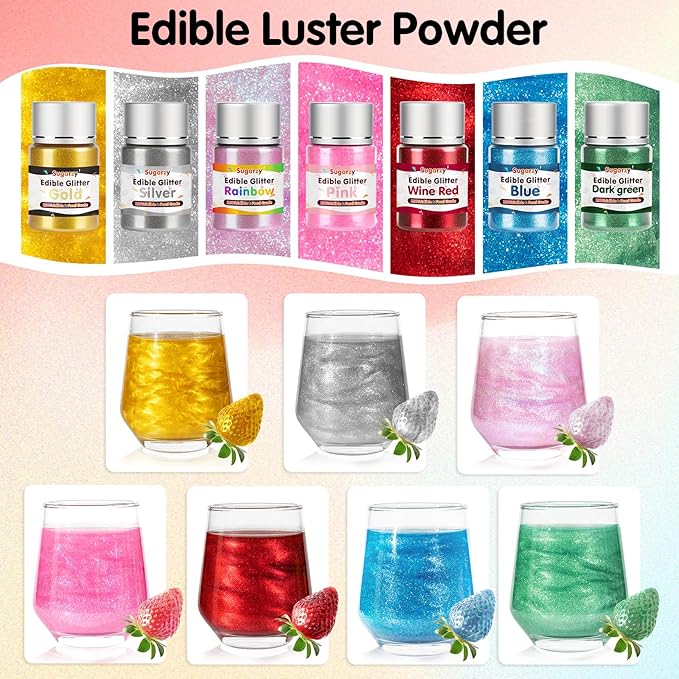 Christmas Edible Blue Glitter for Drinks, Food Grade 10g Gold Sprinkles Cake Decorating Supplies,Edible Luster Dust for Cocktail Beverages,Food Spray,Food Coloring Shimmer Powder for Baking,Cake Cupcakes Cookies Drinks Candy Strawberries Decorations