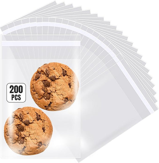 Prestee Self Sealing Cellophane Bags 4x6 In - 200 Pack - Clear Poly Bags for Cookies, Treats, and Gifts - Self-Sealing Closure - 100% Polypropylene -Food-Friendly Cello Bags - Clear Bags for Packaging