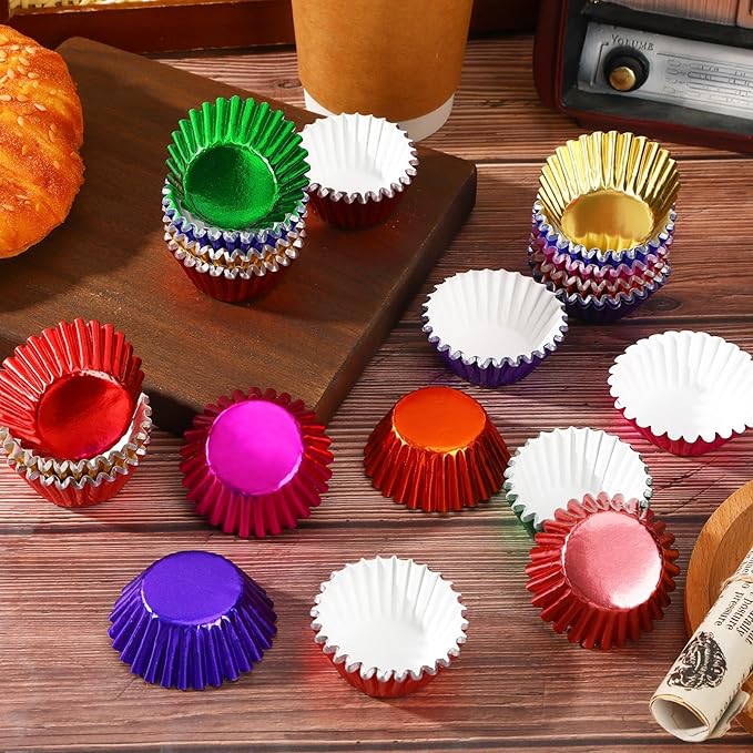 AUGSUN 400pcs Mini Foil Cupcake Liners Colorful Cupcake Baking Cups Metallic Mini Muffin Cupcake Wrappers for Christmas Holiday Party Cake Candy Chocolate Decorations Supplies