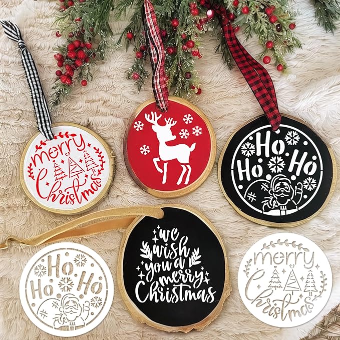 25 Pcs Christmas Stencils for Crafts Reusable 4 Inch Small Christmas Stencil for Painting on Wood Ornament Card Making Window (25 Christmas 4in)