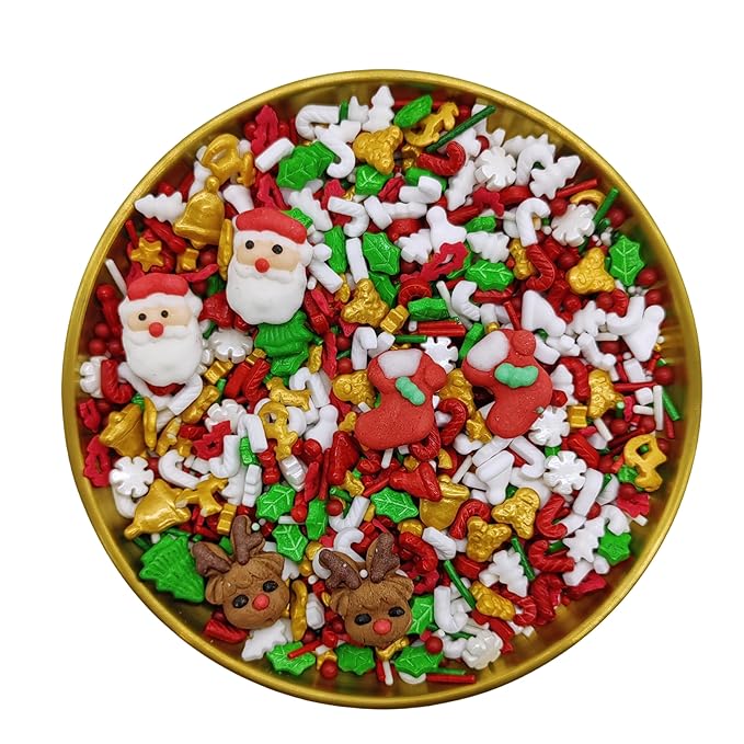 Christmas Sprinkles Santa Claus & Deer & Christmas stocking Cake Decorations Topper Edible Themed Sprinkles For Gingerbread House, Cake, Cookies, Chocolate Desserts,Ice Cream 4.58OZ