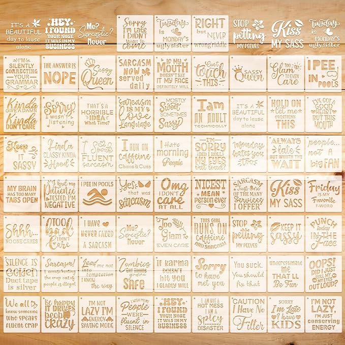 Marspark 66 Pcs Small Stencils for Crafts Reusable 3 Inch Stencils for Painting on Wood DIY Craft Paint Template for Wall Home Decor Card Rock Canvas Drawing Holiday Ornament (Sarcastic)