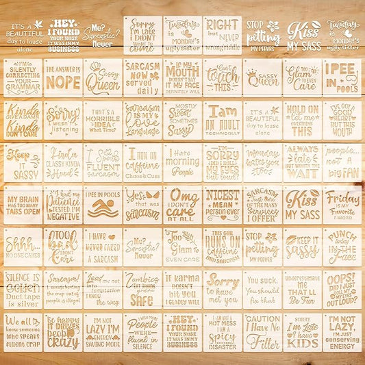 Marspark 66 Pcs Small Stencils for Crafts Reusable 3 Inch Stencils for Painting on Wood DIY Craft Paint Template for Wall Home Decor Card Rock Canvas Drawing Holiday Ornament (Sarcastic)