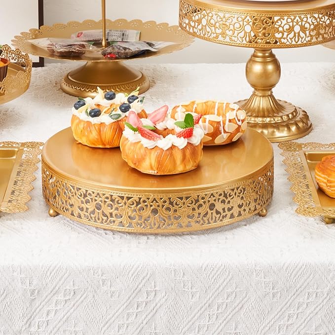 MTJYQTF Gold Cake Stand Set - Metal Round Cupcake Dessert Stand with Cake Cutting & Cake Spatula for Party, Candy Table Display for Wedding Birthday Baby Shower（12x12x2.4 IN） CS003-pan