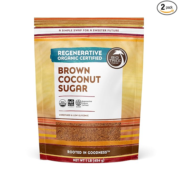 Big Tree Farms Organic Brown Coconut Sugar - Coconut Palm Sugar, Unrefined, Fine Crystals, Cane Sugar Replacement, Coconut Blossom Nectar, Vegan, Perfect for Baking - 2 Pound (Pack of 2)