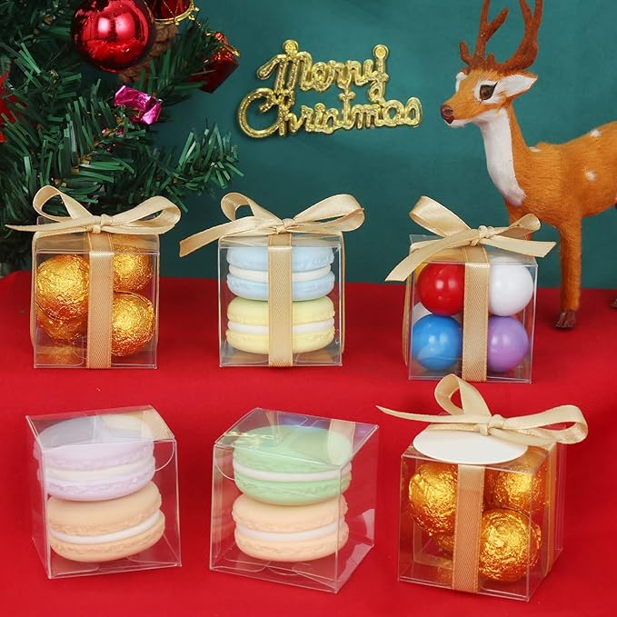 COTOPHER 120 Pcs Clear Favor Boxes, 2x2x2 Clear Gift Boxes Party Favor Boxes Mini Transparent Cube Macaron Boxes Candy Boxes for Wedding Favors Baby Shower