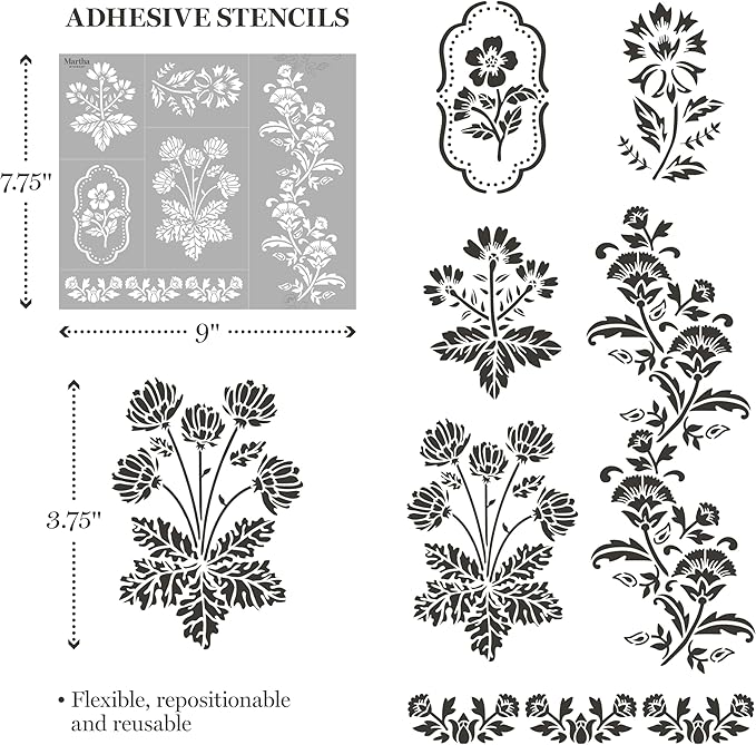 Martha Stewart, Vintage Florals Stencils, Stamps, and Tools Kit, 14 pc