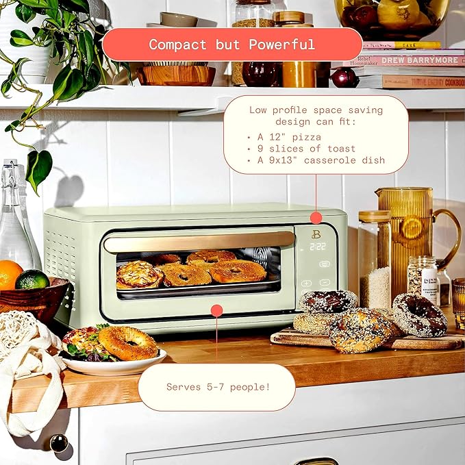 Beautiful Infrared Air Fryer Toaster Oven Combo - 10-in-1 Countertop Convection Oven with Air Fry, Bake, Pizza, Toast & Dehydrate Functions - 1800W Stainless Steel Kitchen Appliance (Sage Green)