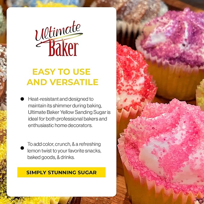 Ultimate Baker - Sanding Sugar, Yellow - Vibrant, Naturally Colored Baking & Decorating Sugar, Perfect for Sprinkling on Cakes, Desserts & Ice Cream, Medium Crystal - 80oz