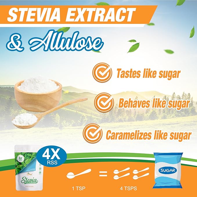 Allulose – Stevia Blend All Purpose Sweetener – 4X Sugar Sweetness; Total Servings 2268; Zero Calorie Sweetener, Sugar-Free Substitute for Baking, Smoothies, Coffee; Low Carb Keto Diet Friendly Food | 5-LB