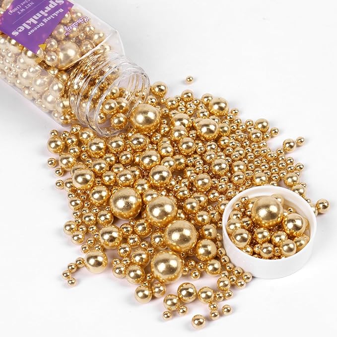 Cobakey Bright Gold Sprinkles for Cake Decorations 3.52 ounce Gold Metallic Pearl Sugar Sprinkles for Cupcake Toppers Wedding Party Valentines Halloween Christmas Supplies